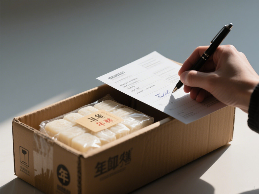 郵寄人正在填寫郵寄年糕的快遞單信息