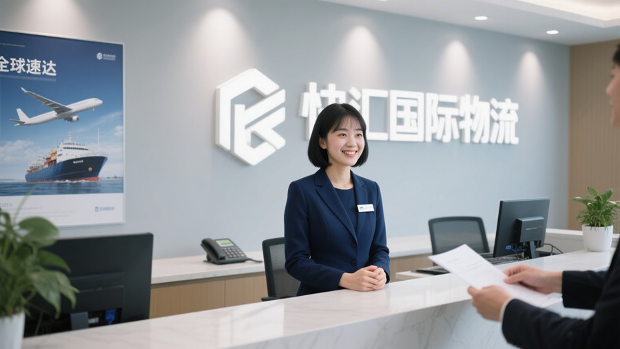 快匯國際物流公司的客服正在前臺接待客戶