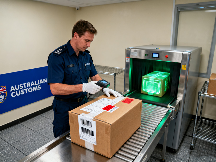 海關(guān)人員在對(duì)包裹進(jìn)行檢查